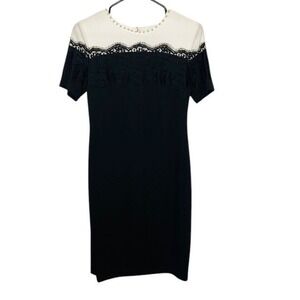 NWT Karl Lagerfeld Black Dress‎ Lace Detail Pearl Neckline Short Sleeve  Sz 4